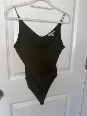 Olive Green V-Neck Spaghetti Strap Bodysuit